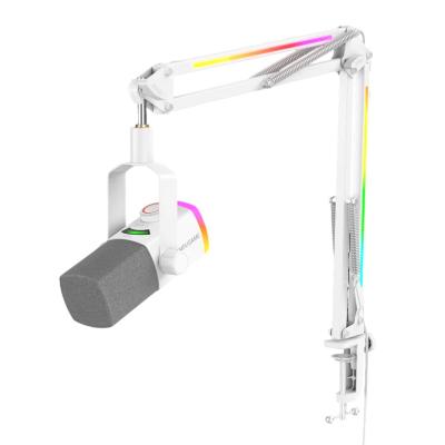 FIFINE AmpliGame AM8PROT USB/XLR Dynamic Microphone Kit with RGB Boom Arm Stand - White
