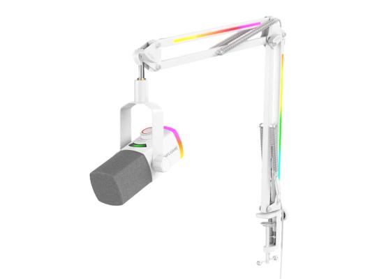 FIFINE AmpliGame AM8PROT USB/XLR Dynamic Microphone Kit with RGB Boom Arm Stand - White
