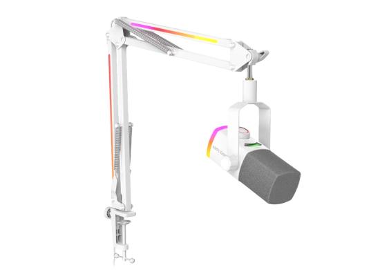 FIFINE AmpliGame AM8PROT USB/XLR Dynamic Microphone Kit with RGB Boom Arm Stand - White