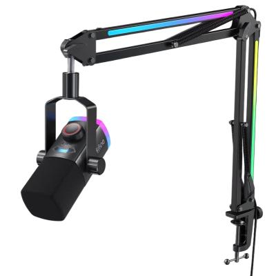 FIFINE AmpliGame AM8PROT USB/XLR Dynamic Microphone Kit with RGB Boom Arm Stand - Black