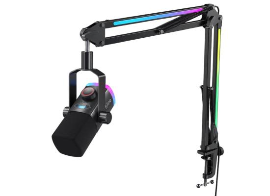 FIFINE AmpliGame AM8PROT USB/XLR Dynamic Microphone Kit with RGB Boom Arm Stand - Black