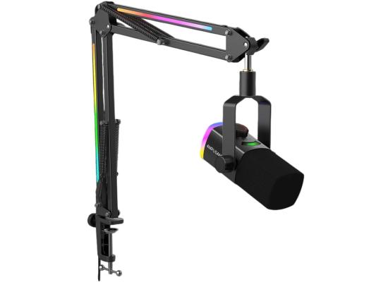 FIFINE AmpliGame AM8PROT USB/XLR Dynamic Microphone Kit with RGB Boom Arm Stand - Black