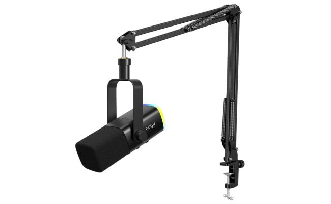 FIFINE AmpliGame AM8T USB/XLR Dynamic Microphone Kit with Boom Arm Stand - Black.