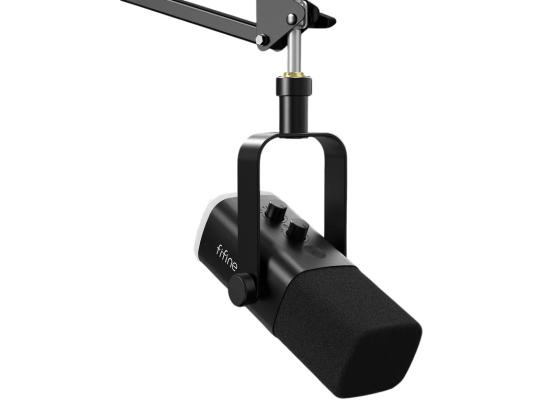 FIFINE AmpliGame AM8T USB/XLR Dynamic Microphone Kit with Boom Arm Stand - Black.
