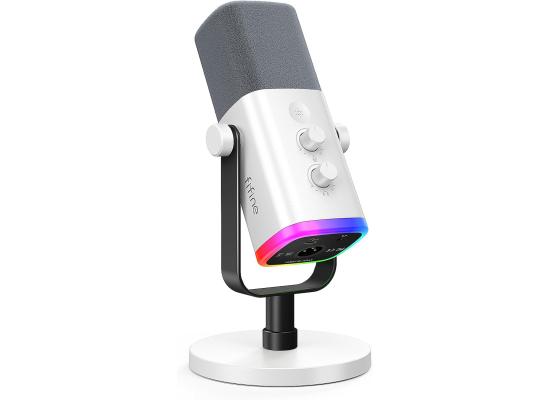 Fifine Ampligame AM8 Rgb Usb/xlr Dynamic Mic With Touch-mute, I/o Controls, Live Monitoring For Streaming (White)
