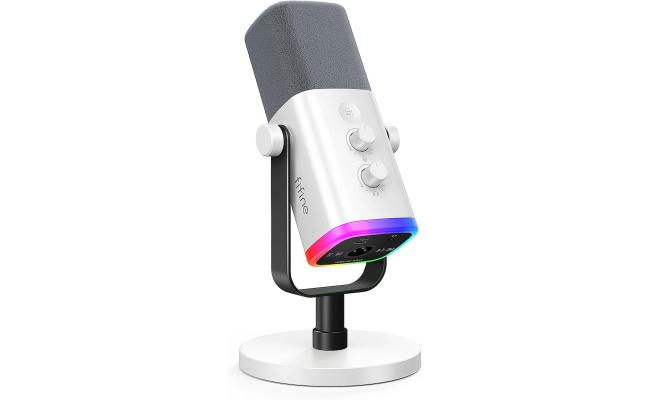Fifine Ampligame AM8 Rgb Usb/xlr Dynamic Mic With Touch-mute, I/o Controls, Live Monitoring For Streaming (White)