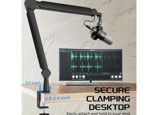 FIFINE BM66 Microphone Boom Arm Stand, Mics For Streaming, Podcasting - Black.