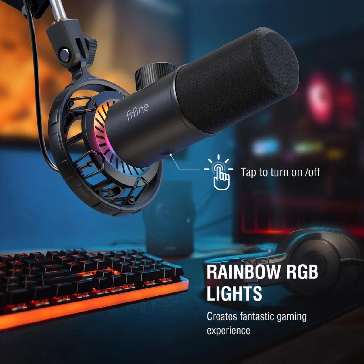 FIFINE K658 USB Dynamic Cardioid Microphone with A Live Monitoring, Gain Control, Mute Button