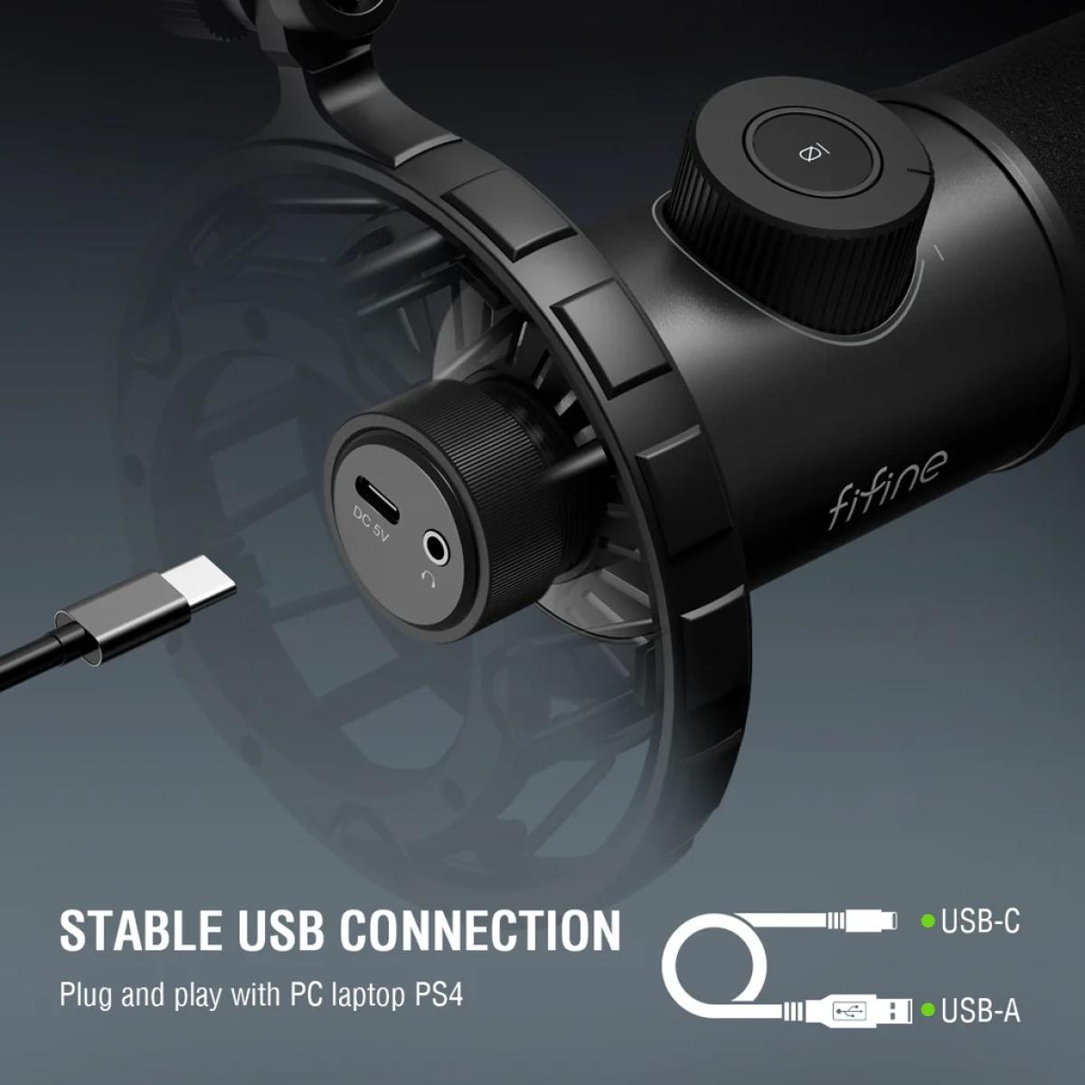 FIFINE K658 USB Dynamic Cardioid Microphone with A Live Monitoring, Gain Control, Mute Button