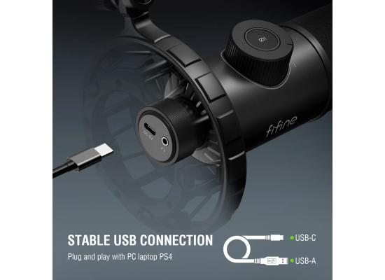 FIFINE K658 USB Dynamic Cardioid Microphone with A Live Monitoring, Gain Control, Mute Button