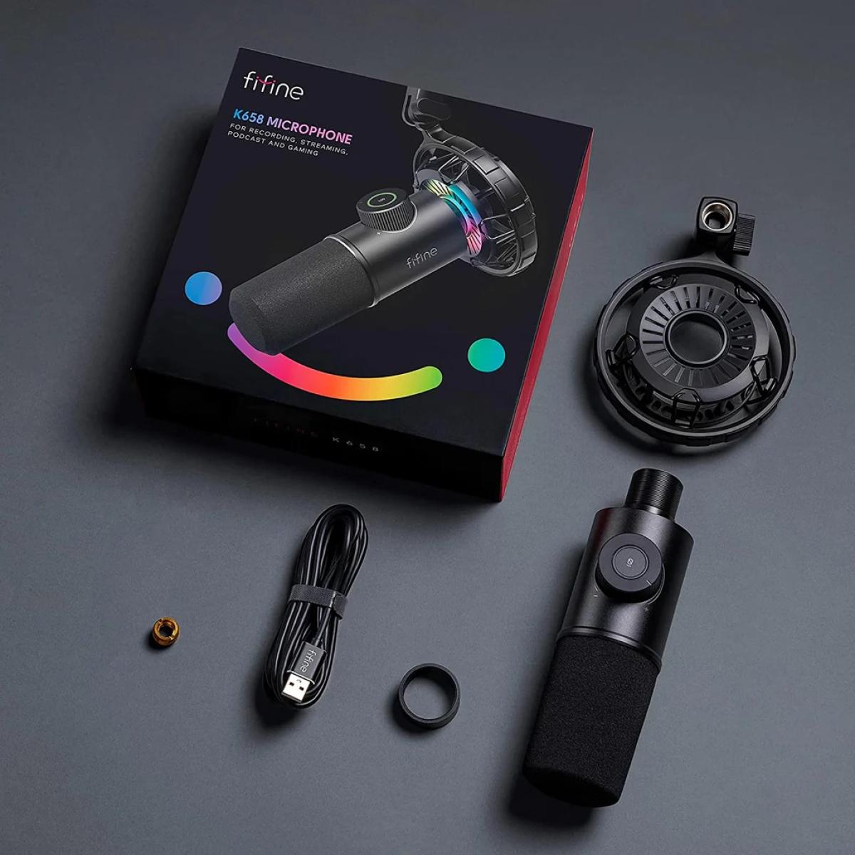 FIFINE K658 USB Dynamic Cardioid Microphone with A Live Monitoring, Gain Control, Mute Button
