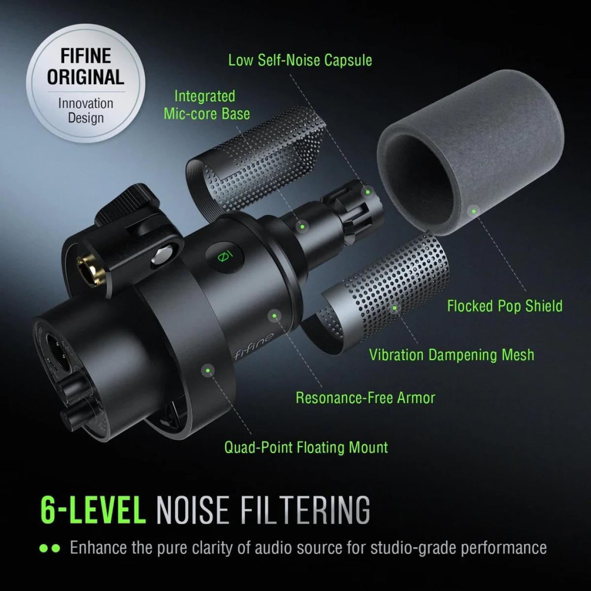 FIFINE K688 USB/XLR Dynamic Mic with Shock Mount, Touch-Mute, Headphone Jack, I/O Controls for Podcasting