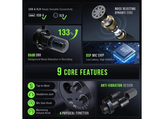 FIFINE K688 USB/XLR Dynamic Mic with Shock Mount, Touch-Mute, Headphone Jack, I/O Controls for Podcasting