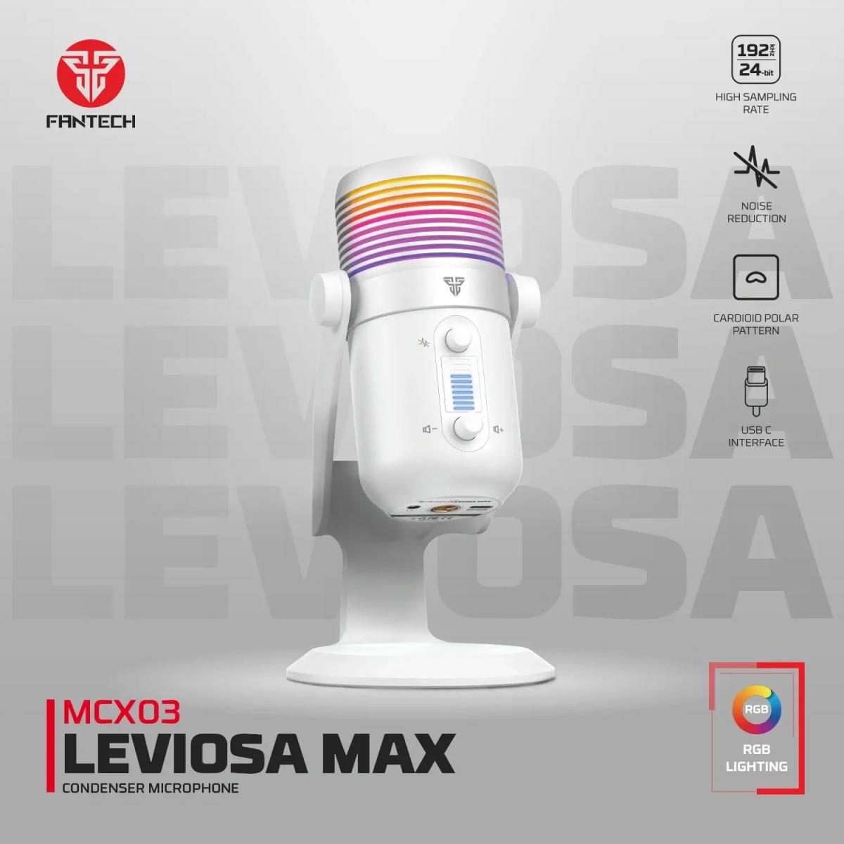 FANTECH LEVIOSA MCX03 Professional Condenser RGB STREAMING USB Microphone Cardioid Polar Pattern w/ One Touch To Mute Button & Noise Redduction Button