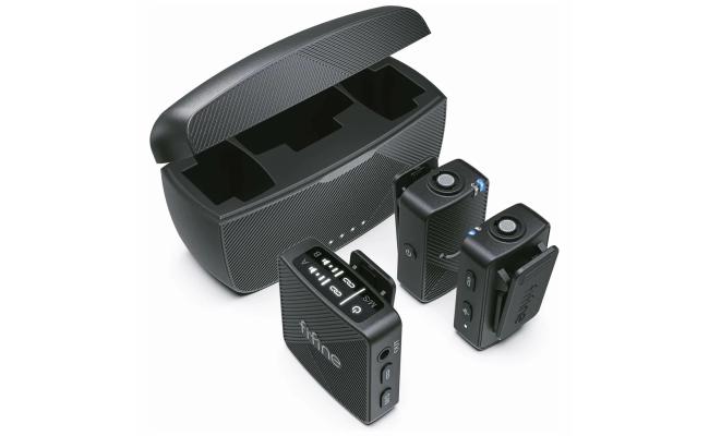 FIFINE M9 Dual Wireless Lav Microphones System Included Charging Case, Three Adapter Cables For Android, iPhone, Camera, PC