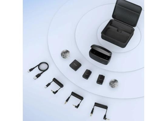 FIFINE M9 Dual Wireless Lav Microphones System Included Charging Case, Three Adapter Cables For Android, iPhone, Camera, PC