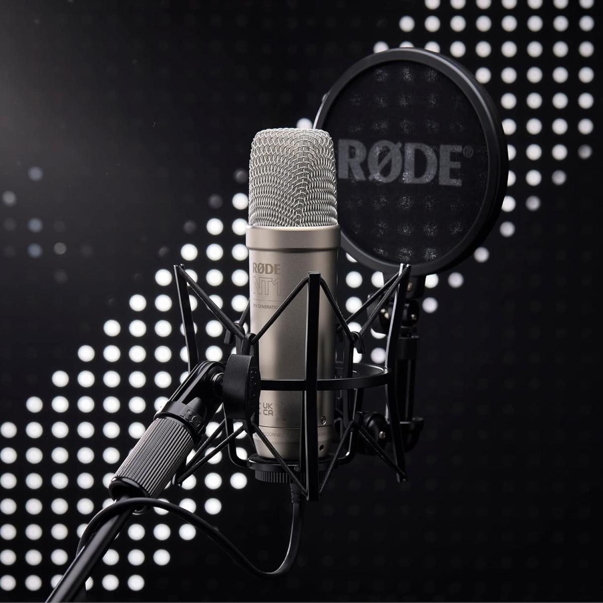 Rode NT1 5th Generation Condenser Microphone with SM6 Shockmount and Pop Filter,Silver