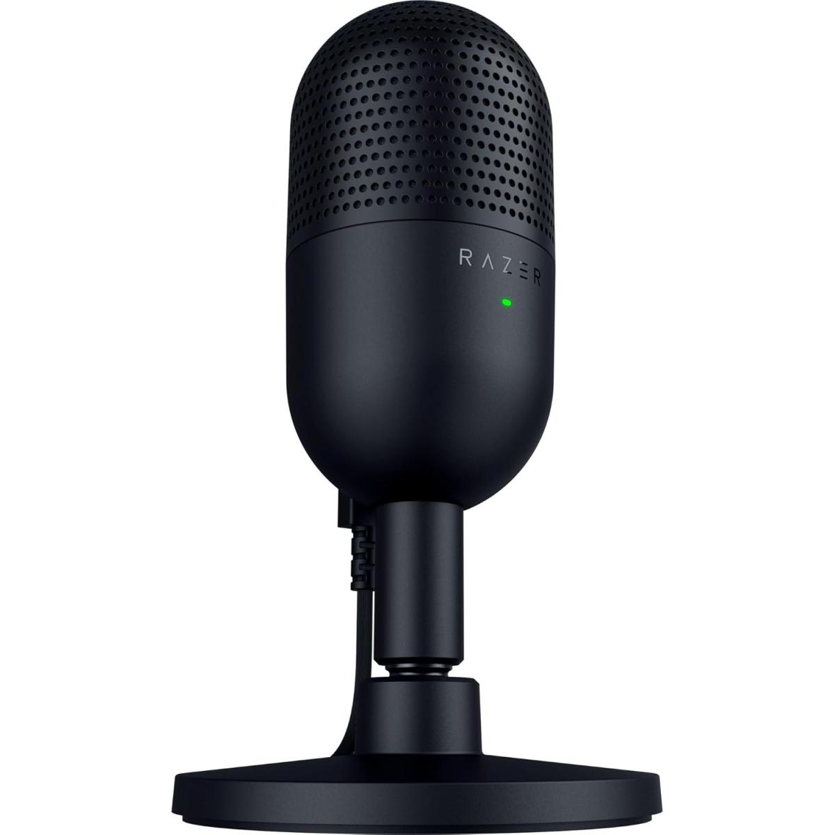 Razer Seiren V3 Mini Ultra Compact Condenser USB Microphone w/ Supercardioid Pattern, Tap-to-Mute Sensor with LED Indicator, Shock Absorber, PC, Discord, OBS Studio, XSplit - Black