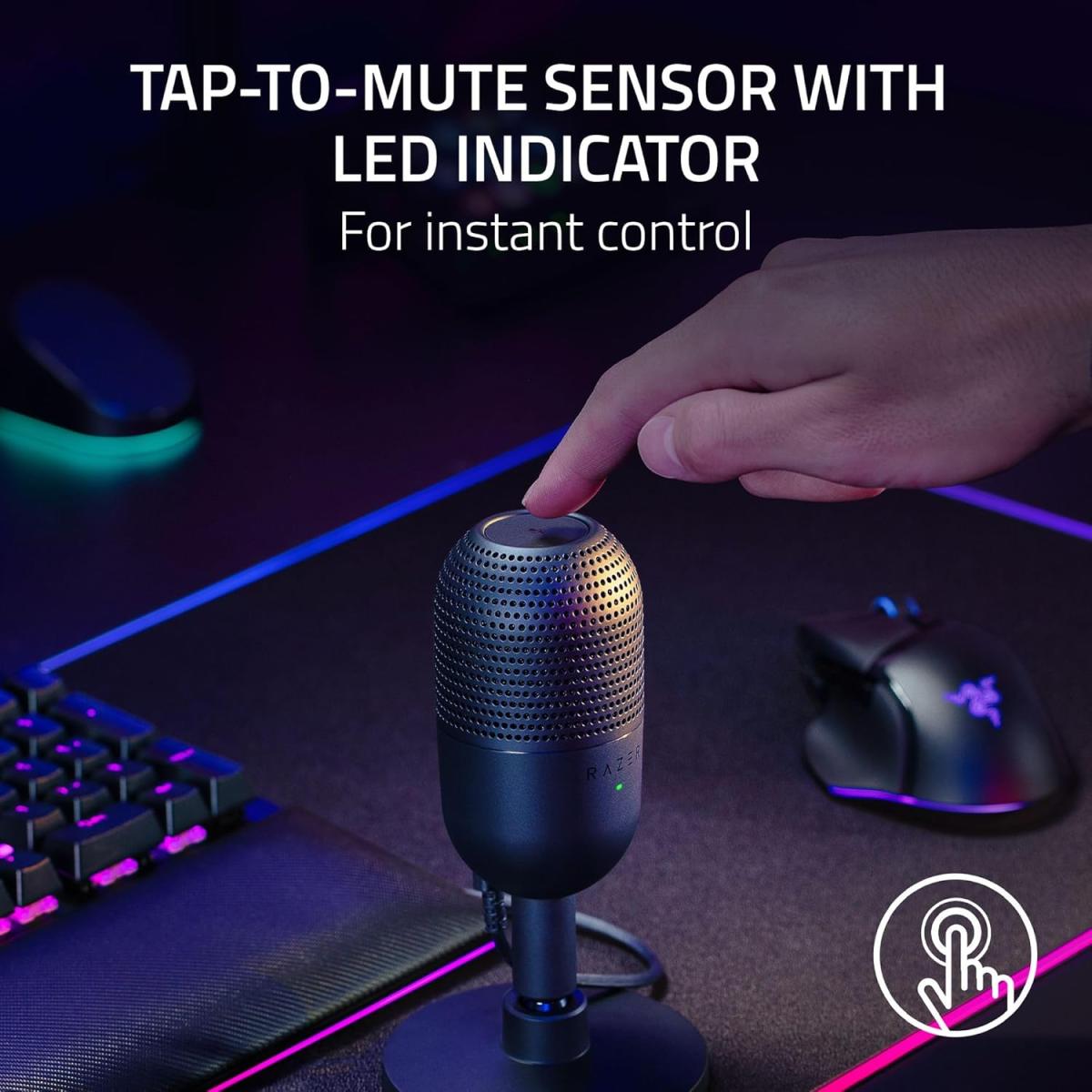 Razer Seiren V3 Mini Ultra Compact Condenser USB Microphone w/ Supercardioid Pattern, Tap-to-Mute Sensor with LED Indicator, Shock Absorber, PC, Discord, OBS Studio, XSplit - White Edition