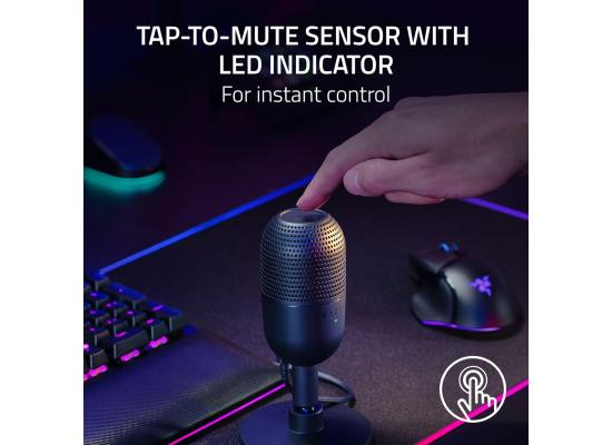 Razer Seiren V3 Mini Ultra Compact Condenser USB Microphone w/ Supercardioid Pattern, Tap-to-Mute Sensor with LED Indicator, Shock Absorber, PC, Discord, OBS Studio, XSplit - White Edition