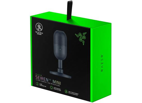Razer Seiren V3 Mini Ultra Compact Condenser USB Microphone w/ Supercardioid Pattern, Tap-to-Mute Sensor with LED Indicator, Shock Absorber, PC, Discord, OBS Studio, XSplit - Black