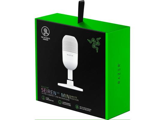 Razer Seiren V3 Mini Ultra Compact Condenser USB Microphone w/ Supercardioid Pattern, Tap-to-Mute Sensor with LED Indicator, Shock Absorber, PC, Discord, OBS Studio, XSplit - White Edition