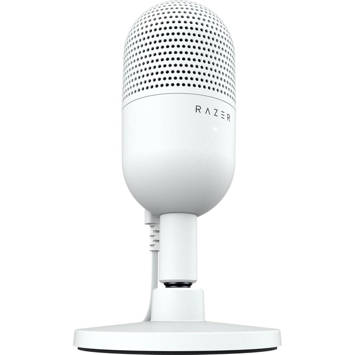 Razer Seiren V3 Mini Ultra Compact Condenser USB Microphone w/ Supercardioid Pattern, Tap-to-Mute Sensor with LED Indicator, Shock Absorber, PC, Discord, OBS Studio, XSplit - White Edition