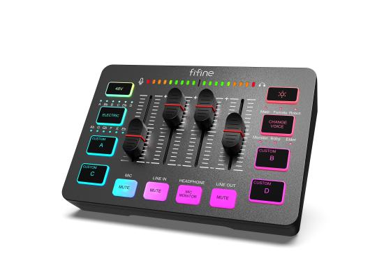 Fifine Ampligame SC3 Gaming Usb Mixer With Xlr/headset Input, Monitoring, Line In/out, Faders, Mute/voice Effect/sample