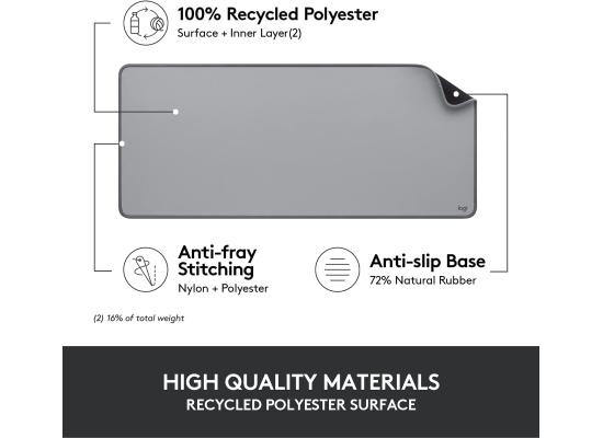 Logitech Desk Mat - Studio Series, Multifunctional Large Desk Pad, Extended Mouse Mat, Office Desk Protector with Anti-Slip Base, Spill-Resistant Durable Design, in Mid-Grey