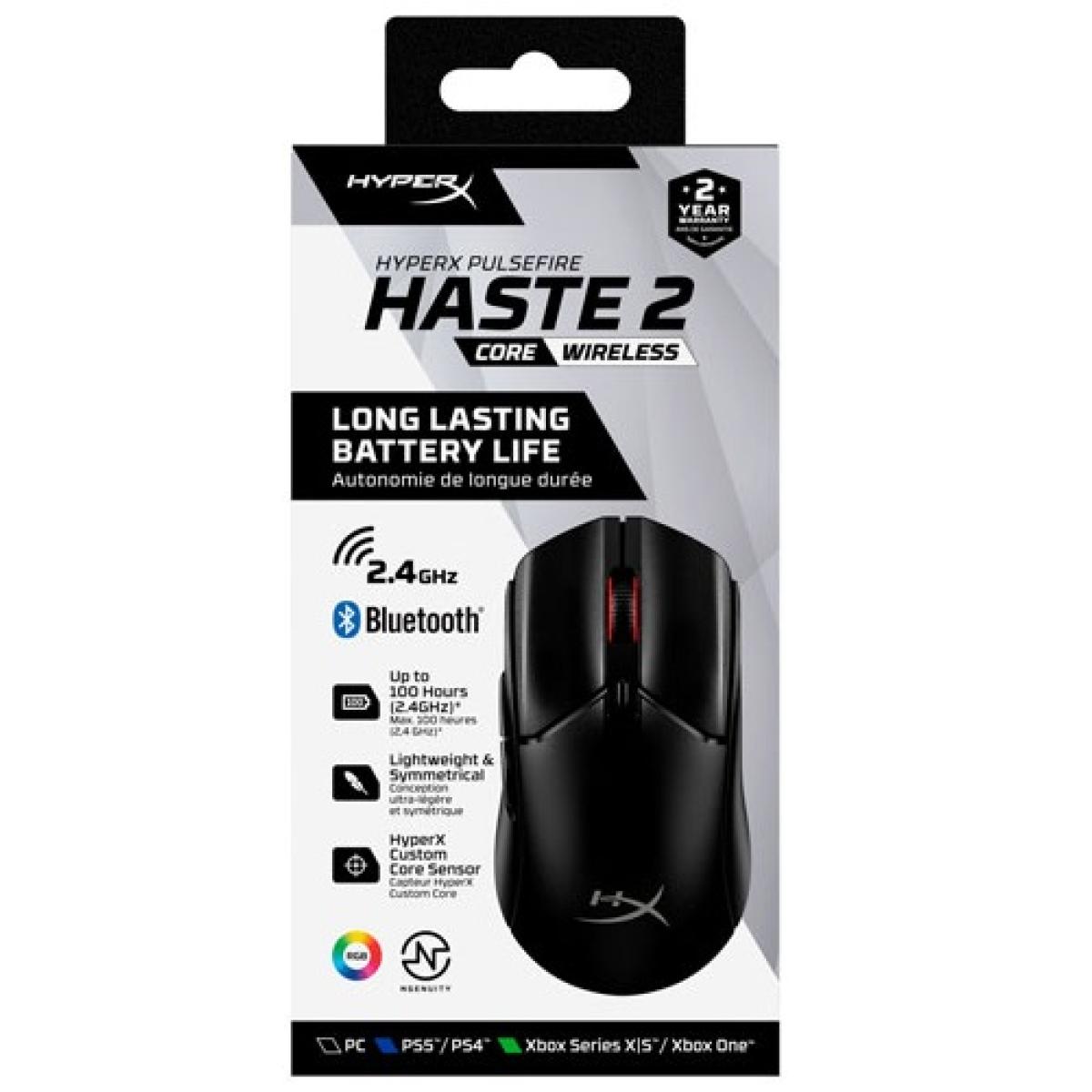 HyperX Pulsefire Haste 2 Core Wireless (2.4GHz / Bluetooth) Lightweight (70g) RGB Gaming Mouse,12K DPI, Up to 100 Hours AA Battery - For PC/PS5/Xbox Series X