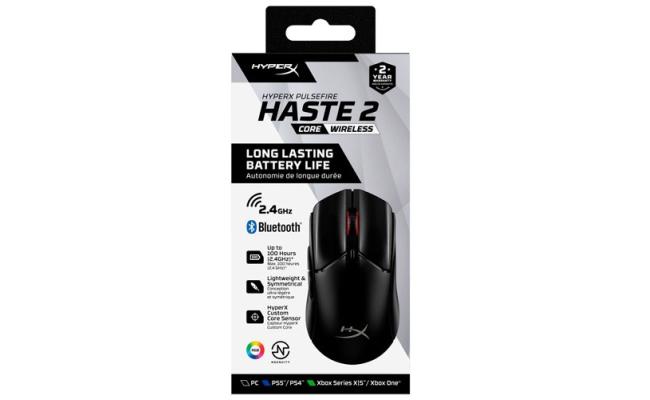 HyperX Pulsefire Haste 2 Core Wireless (2.4GHz / Bluetooth) Lightweight (70g) RGB Gaming Mouse,12K DPI, Up to 100 Hours AA Battery - For PC/PS5/Xbox Series X