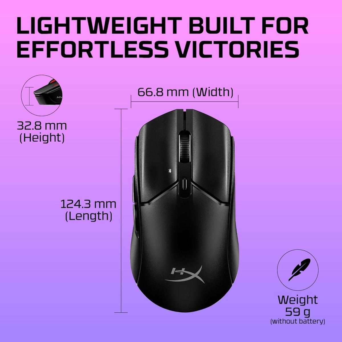 HyperX Pulsefire Haste 2 Core Wireless (2.4GHz / Bluetooth) Lightweight (70g) RGB Gaming Mouse,12K DPI, Up to 100 Hours AA Battery - For PC/PS5/Xbox Series X