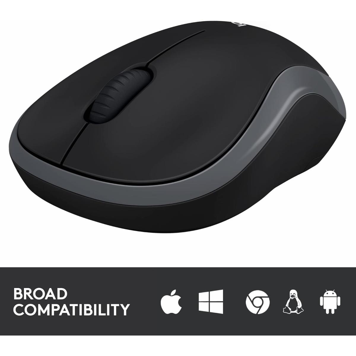 Logitech M185 Wireless Mouse - Swift Grey, advanced 2.4 GHz wireless connectivity, 910-002235.