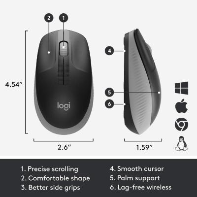 Logitech Wireless Mouse M190 - Full Size Ambidextrous Curve Design, Power Saving Mode, Precise Cursor Control & Scrolling, Wide Scroll Wheel, Thumb Grips