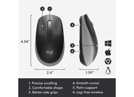 Logitech Wireless Mouse M190 - Full Size Ambidextrous Curve Design, Power Saving Mode, Precise Cursor Control & Scrolling, Wide Scroll Wheel, Thumb Grips