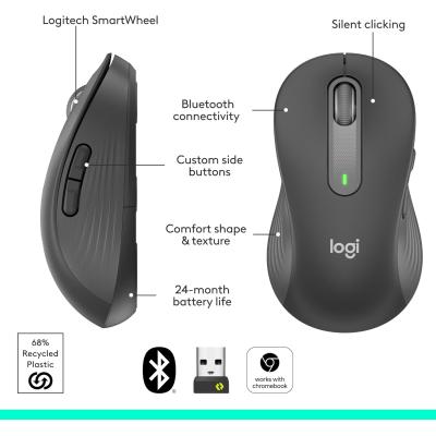 Logitech Left Handed Wireless Mouse Signature M650 L- Silent Clicks, Customizable Buttons, Bluetooth, PC/Mac/Chromebook - Graphite