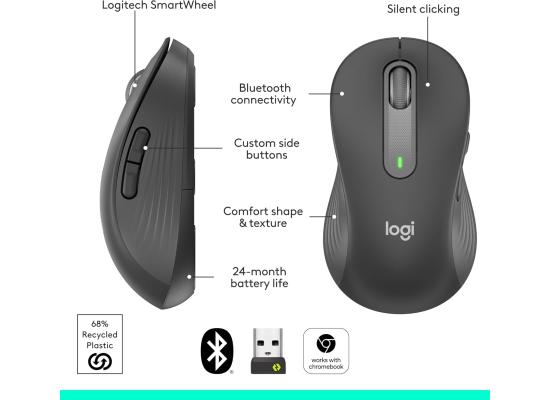 Logitech Left Handed Wireless Mouse Signature M650 L- Silent Clicks, Customizable Buttons, Bluetooth, PC/Mac/Chromebook - Graphite