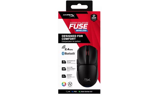 HyperX Pulsefire Fuse Wireless (2.4GHz / Bluetooth) Lightweight (75g) RGB Gaming Mouse,12K DPI, Up to 85 Hours AA Battery - For PC/PS5/Xbox Series X