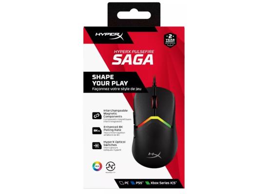 HyperX Pulsefire Saga Wired Lightweight (69g) RGB Gaming Mouse, 26K DPI, 8KHz Tracking Polling Rate, Optical Mechanical Switches - For PC/Xbox/PS5