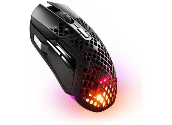 SteelSeries Aerox 5 Wireless (2.4 GHz/Bluetooth) Holey RGB TrueMove Air Optical Sensor Gaming Mouse,18000 DPI, 9 Buttons, Ultra-lightweight, Water Resistant Design