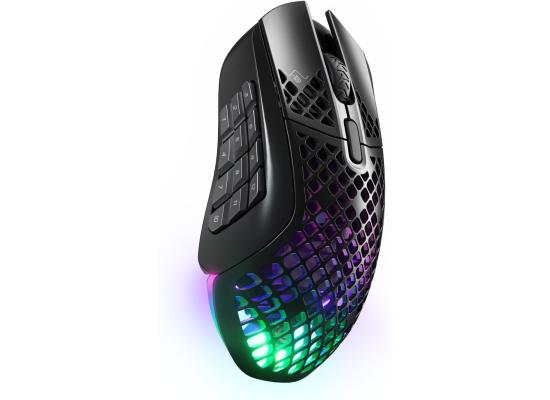 SteelSeries Aerox 9 Wireless (2.4 GHz/Bluetooth) Holey RGB TrueMove Air Optical Sensor Gaming Mouse,18000 DPI,18 Buttons, Ultra-lightweight, Water Resistant Design