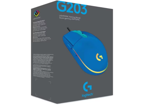 Logitech G203 (Blue) Wired Gaming Mouse, 8K DPI, LIGHTSYNC RGB, 6 Programmable Buttons, On-Board Memory, Screen Mapping, For PC & Mac