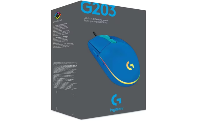 Logitech G203 (Blue) Wired Gaming Mouse, 8K DPI, LIGHTSYNC RGB, 6 Programmable Buttons, On-Board Memory, Screen Mapping, For PC & Mac