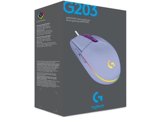 Logitech G203 (Lilac) Wired Gaming Mouse, 8K DPI, LIGHTSYNC RGB, 6 Programmable Buttons, On-Board Memory, Screen Mapping, For PC & Mac