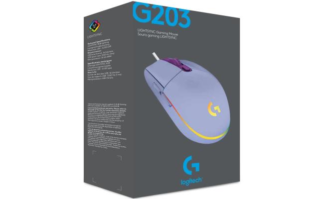 Logitech G203 (Lilac) Wired Gaming Mouse, 8K DPI, LIGHTSYNC RGB, 6 Programmable Buttons, On-Board Memory, Screen Mapping, For PC & Mac
