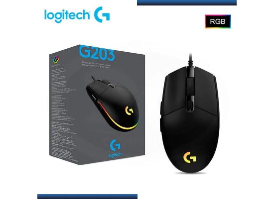 Logitech G203 Wired Gaming Mouse, 8,000 DPI, Rainbow Optical Effect LIGHTSYNC RGB, 6 Programmable Buttons, On-Board Memory, Screen Mapping, PC/Mac Computer and Laptop Compatible - Black