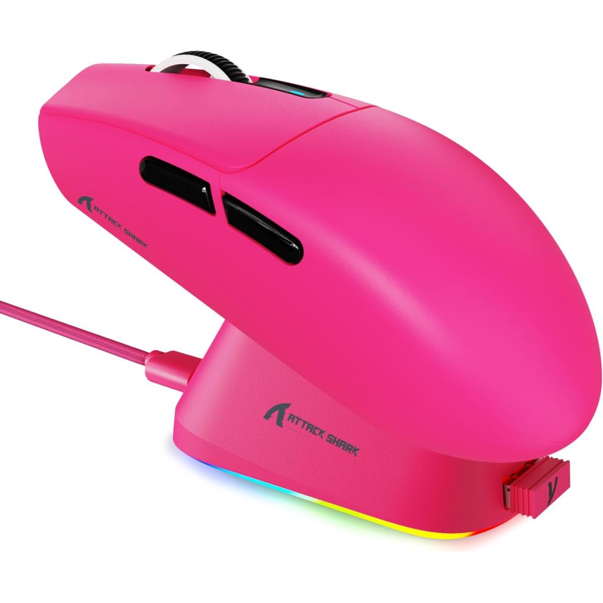 ATTACK SHARK G3PRO Wireless Gaming Mouse with RGB Charging Dock,2.4G/USB-C Wired/BT PAW3311 Optical Sensor 1K Polling Rate Adjustable 25K DPI,500mAh Battery Ultra Lightweight 59g Mice(Red)