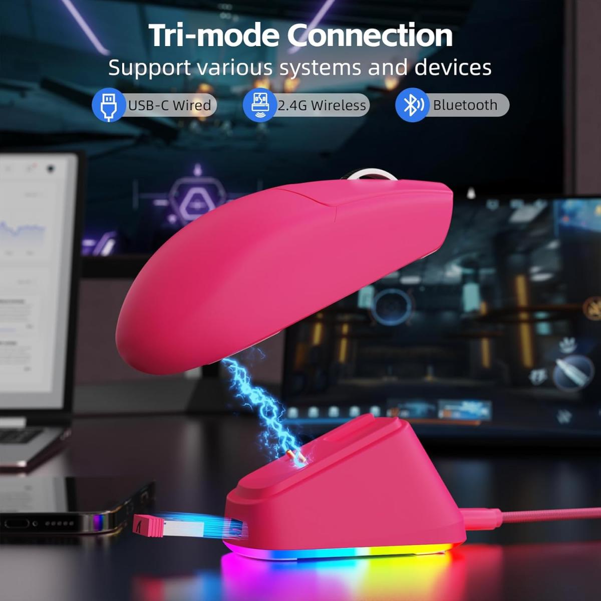 ATTACK SHARK G3PRO Wireless Gaming Mouse with RGB Charging Dock,2.4G/USB-C Wired/BT PAW3311 Optical Sensor 1K Polling Rate Adjustable 25K DPI,500mAh Battery Ultra Lightweight 59g Mice(Red) ATTACK SHARK G3PRO Wireless Gaming Mouse with RGB Charging Dock,2.4G/USB-C Wired/BT PAW3311 Optical Sensor 1K Polling Rate Adjustable 25K DPI,500mAh Battery Ultra Lightweight 59g Mice(Red)