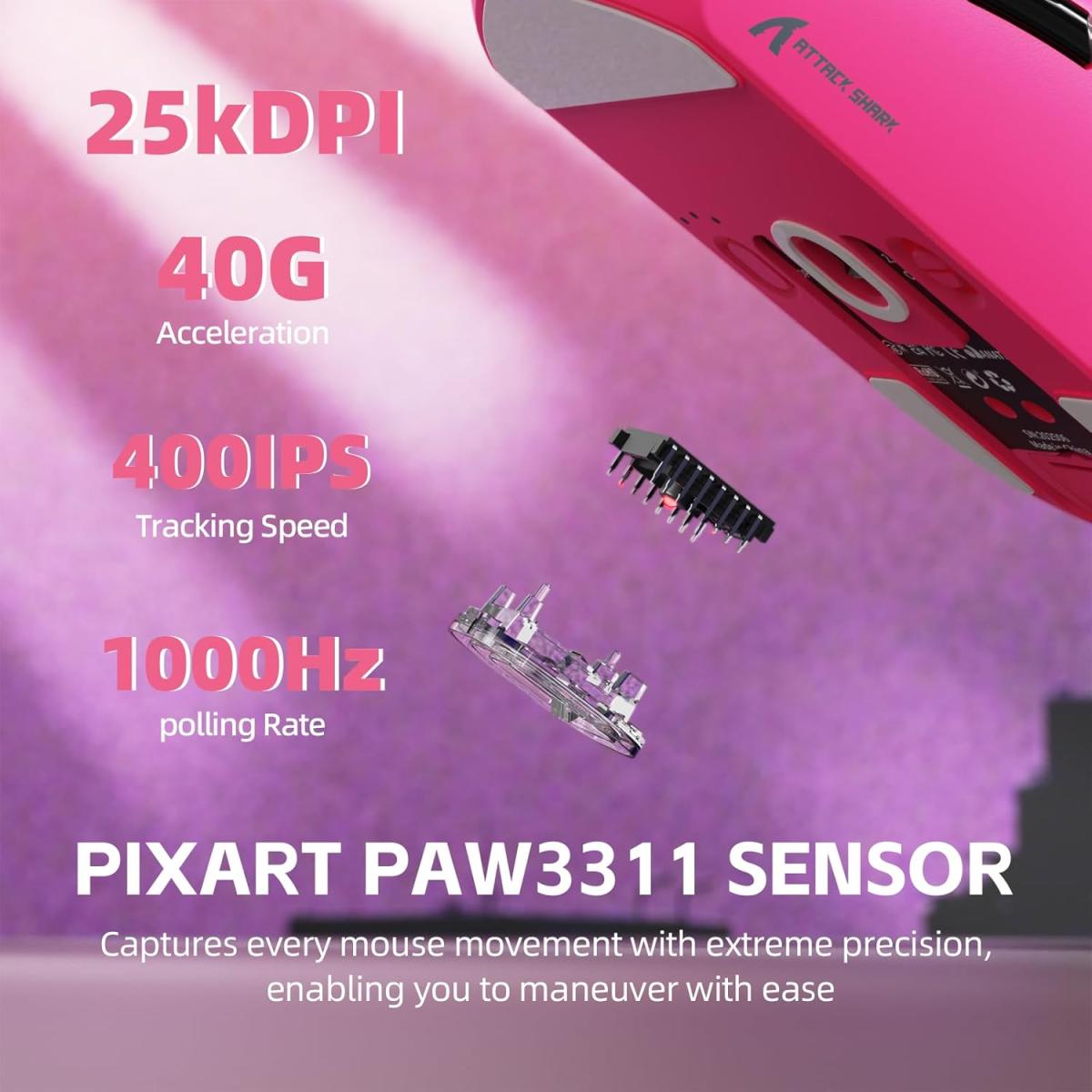 ATTACK SHARK G3PRO Wireless Gaming Mouse with RGB Charging Dock,2.4G/USB-C Wired/BT PAW3311 Optical Sensor 1K Polling Rate Adjustable 25K DPI,500mAh Battery Ultra Lightweight 59g Mice(Red) ATTACK SHARK G3PRO Wireless Gaming Mouse with RGB Charging Dock,2.4G/USB-C Wired/BT PAW3311 Optical Sensor 1K Polling Rate Adjustable 25K DPI,500mAh Battery Ultra Lightweight 59g Mice(Red)