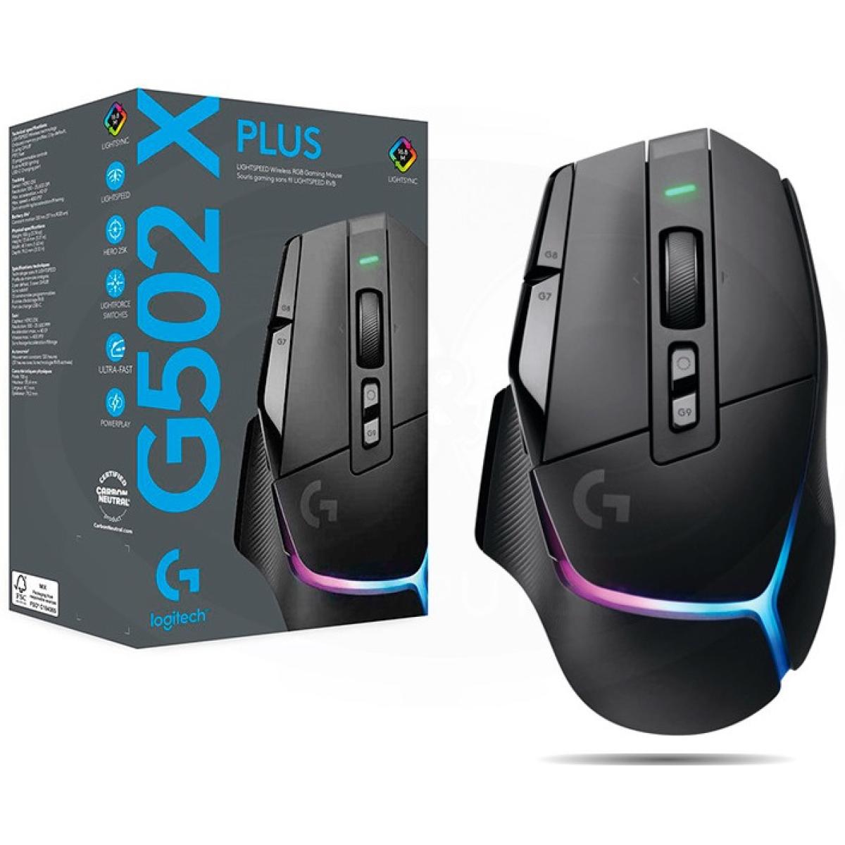 Logitech G502 X Plus Lightspeed Wireless , Hybrid Optical-Mechanical Switches w/ Hero 25K Sensor, Lightsync RGB, USB-C charging, 13 Programmable Controls - High Performance Gaming Mouse (Black)